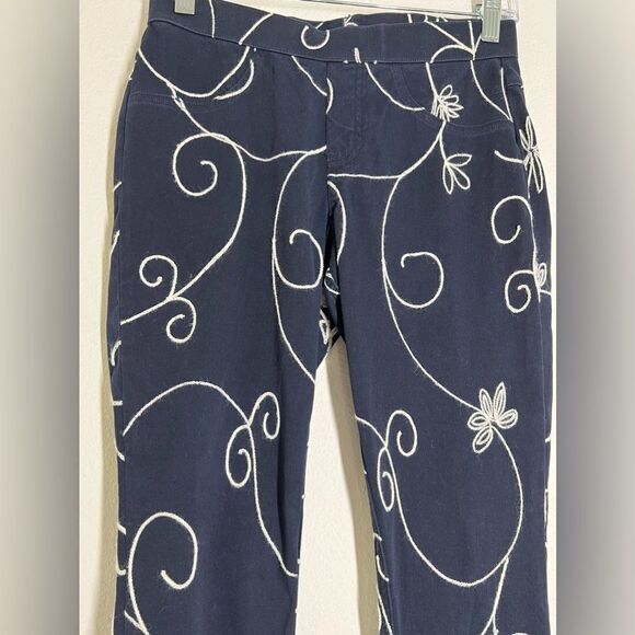 HUE Navy Blue Pants with Pattern Embroidered Size S - Picture 3 of 13